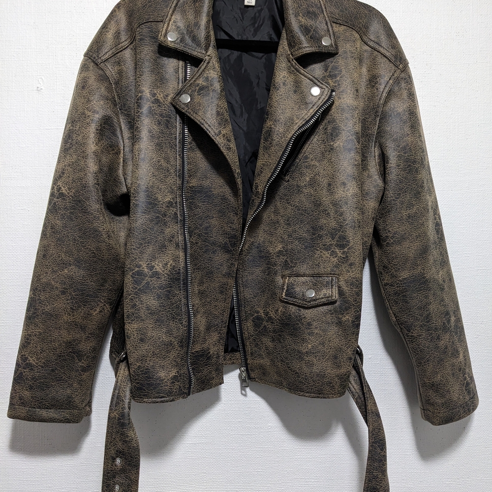 Topshop Distressed Brown Leather Jacket